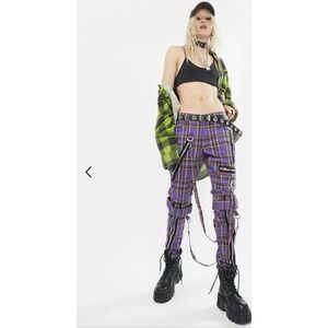 Tripp NYC 24 Purple Plaid Bondage Pants Daang Goodman Punk Goth Zipper Straps